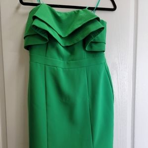 Knee length green strapless dress